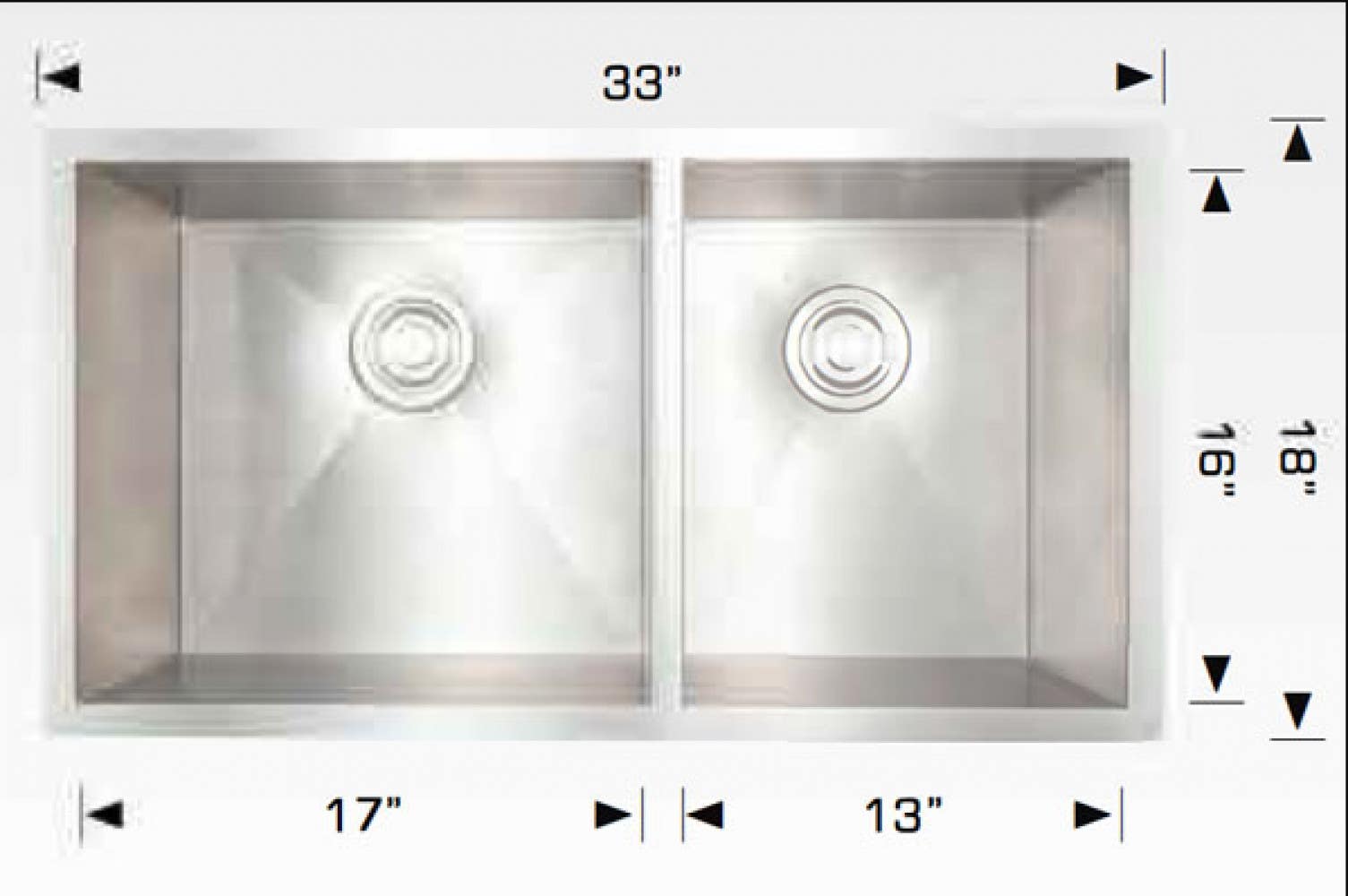 American Imaginations AI-34408 33-in. W Stainless Steel Kitchen Sink With 2 Bowl And 18 Gauge