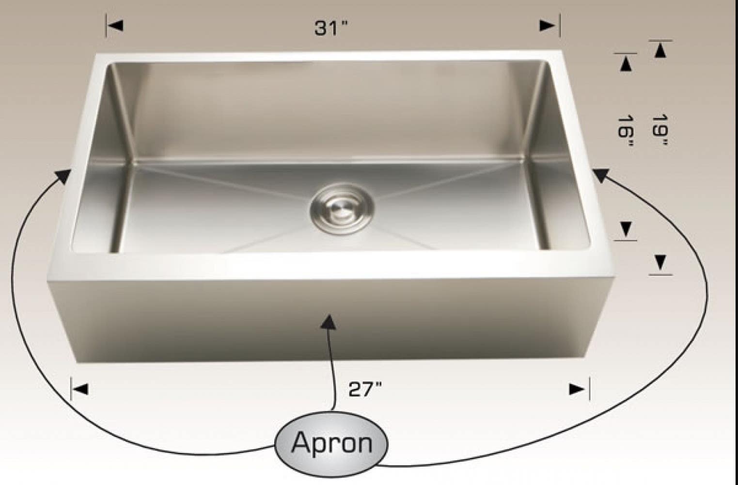 American Imaginations AI-34413 31-in. W Stainless Steel Kitchen Sink With 1 Bowl And 16 Gauge