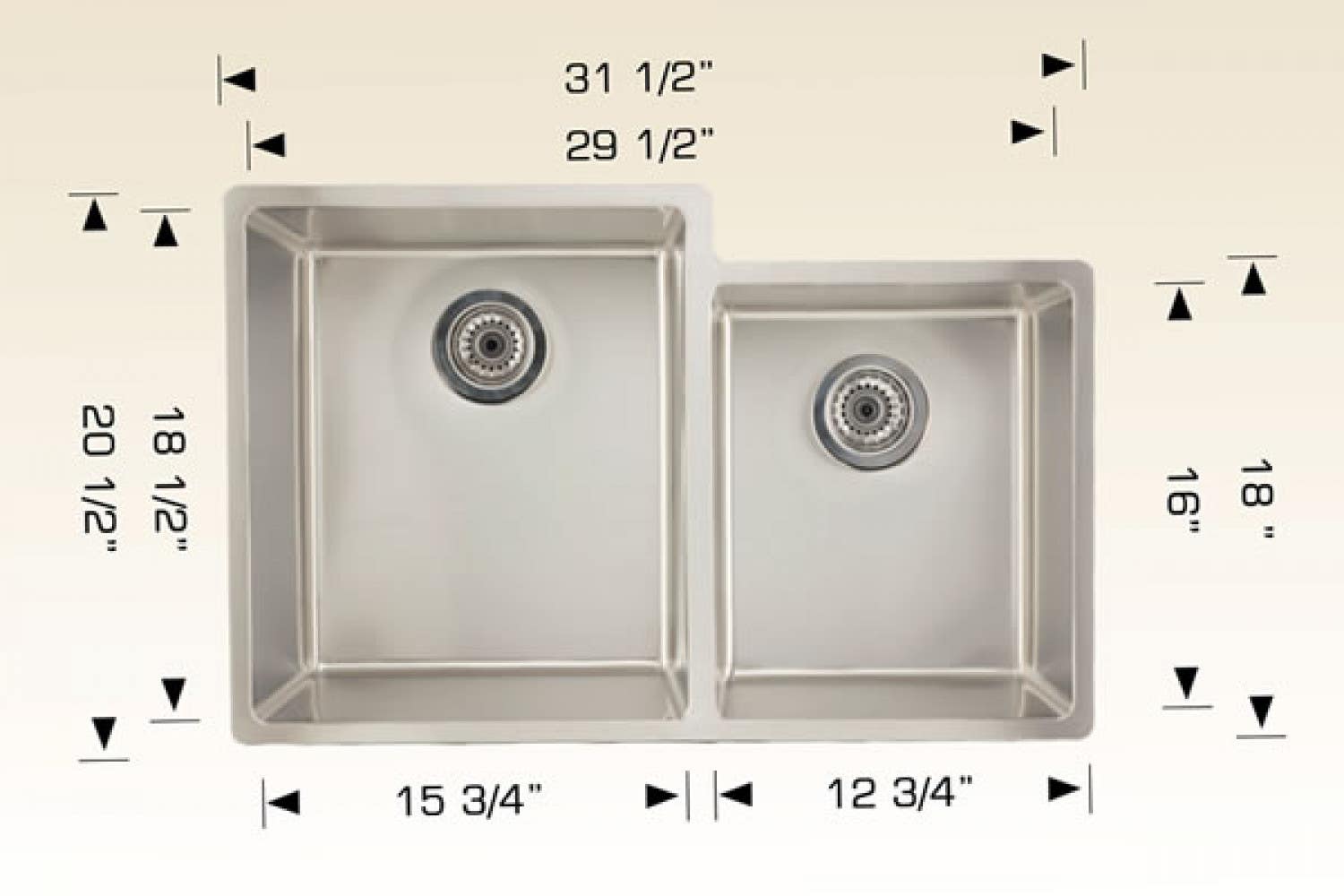 American Imaginations AI-34439 31.5-in. W Stainless Steel Kitchen Sink With 2 Bowl And 18 Gauge