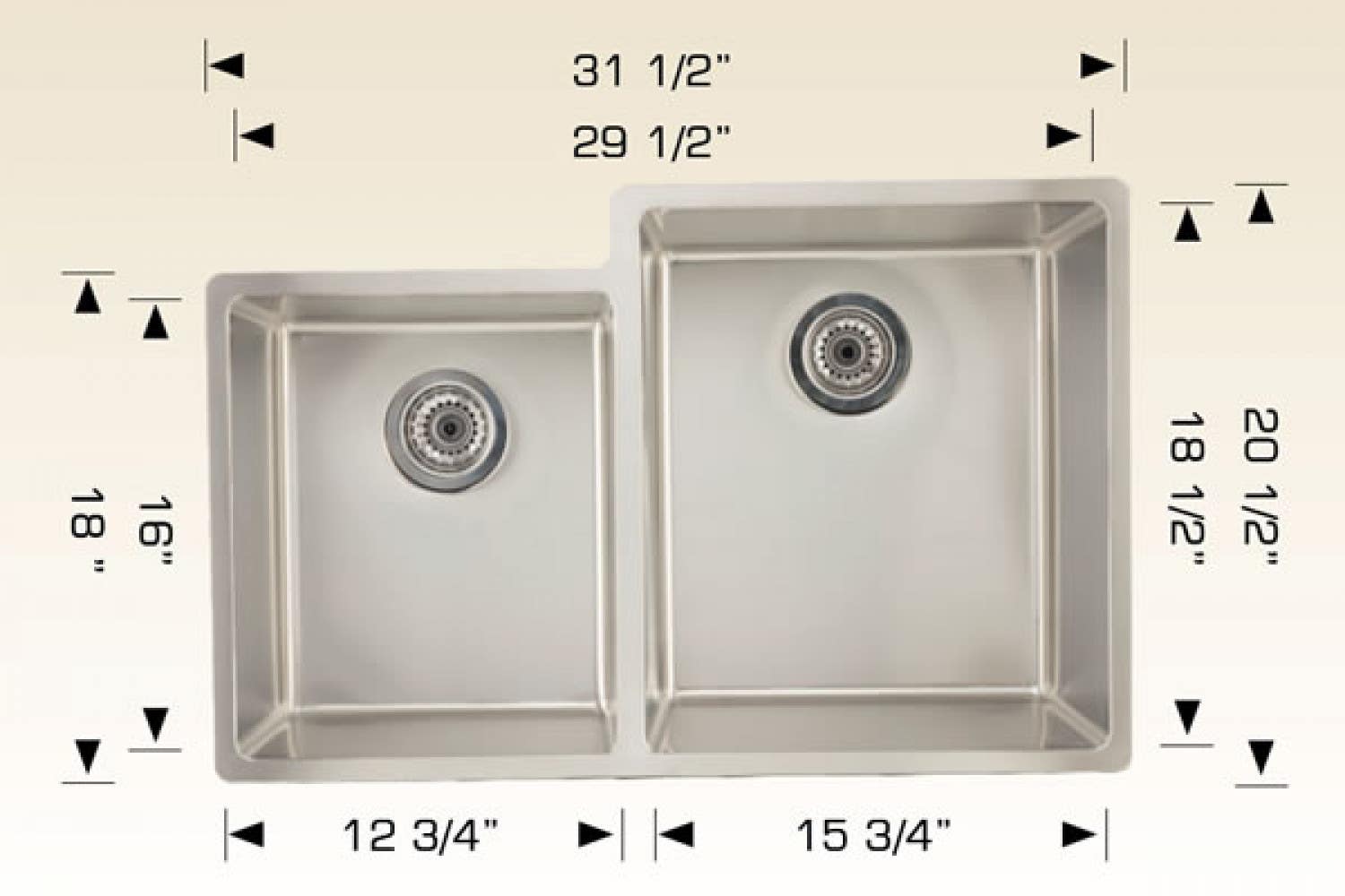 American Imaginations AI-34449 31.50-in. W CSA Approved Stainless Steel Kitchen Sink With 2 Bowl And 18 Gauge