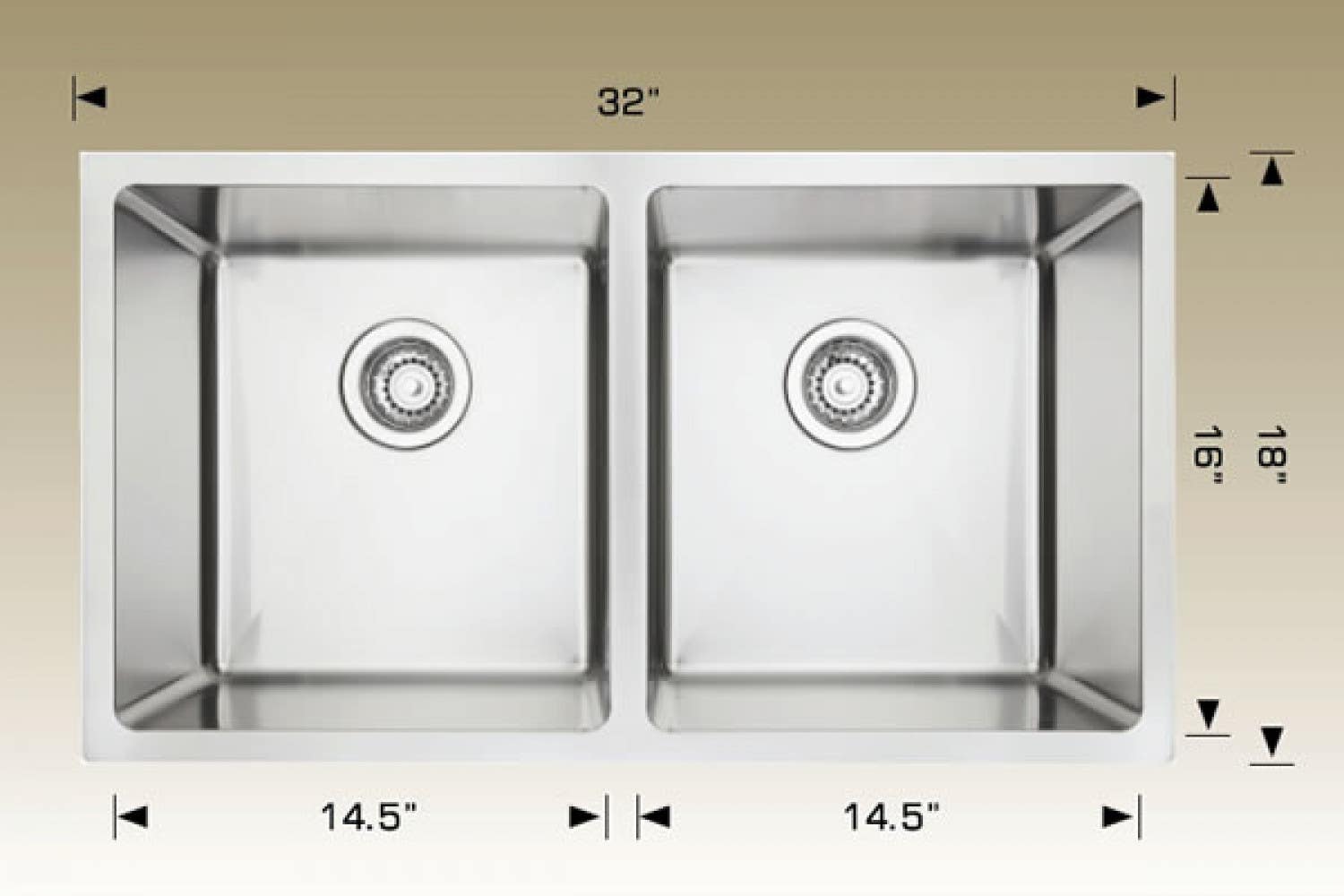 American Imaginations AI-34452 32-in. W CSA Approved Stainless Steel Kitchen Sink With 2 Bowl And 18 Gauge