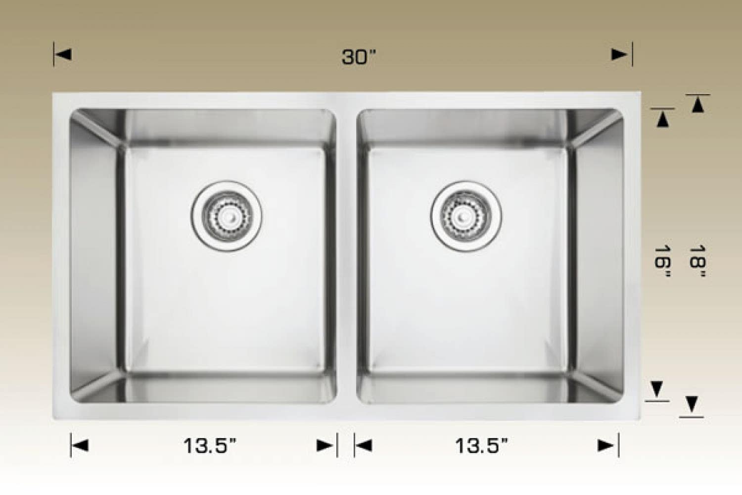 American Imaginations AI-34454 30-in. W Stainless Steel Kitchen Sink With 2 Bowl And 18 Gauge