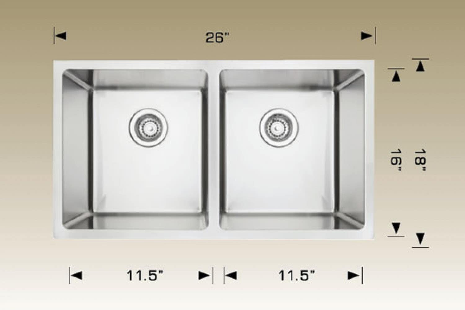 American Imaginations AI-34459 26-in. W CSA Approved Stainless Steel Kitchen Sink With 2 Bowl And 18 Gauge