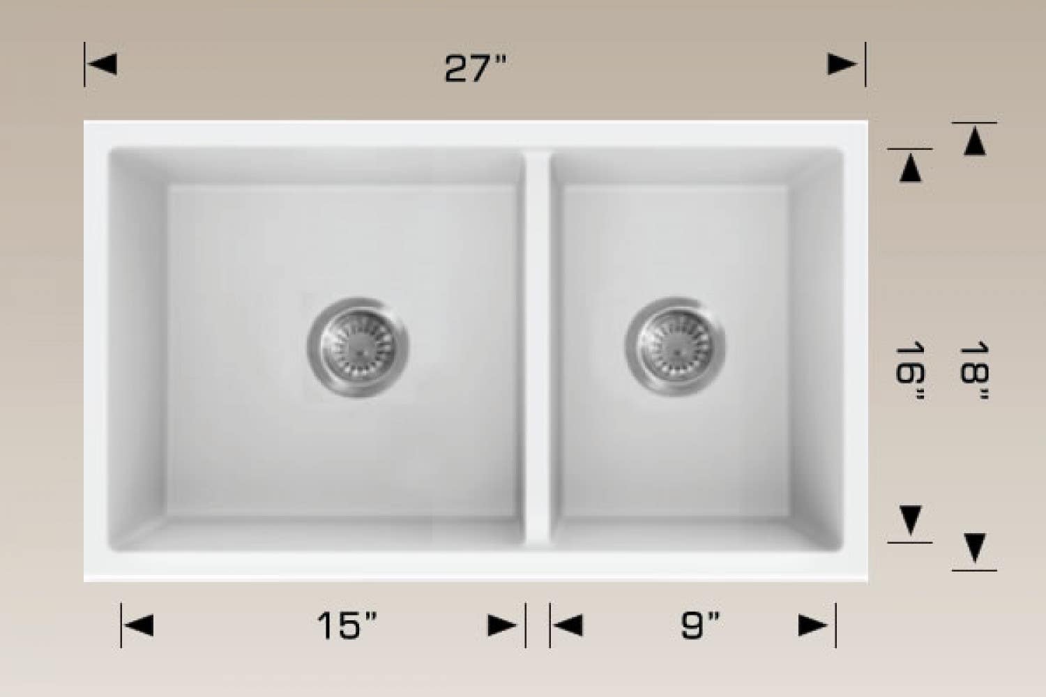 American Imaginations AI-34461 27-in. W White Granite Composite Kitchen Sink With 2 Bowl