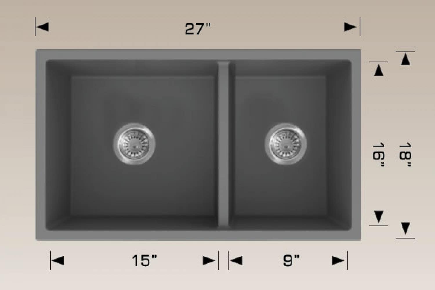 American Imaginations AI-34462 27-in. W Grey Granite Composite Kitchen Sink With 2 Bowl