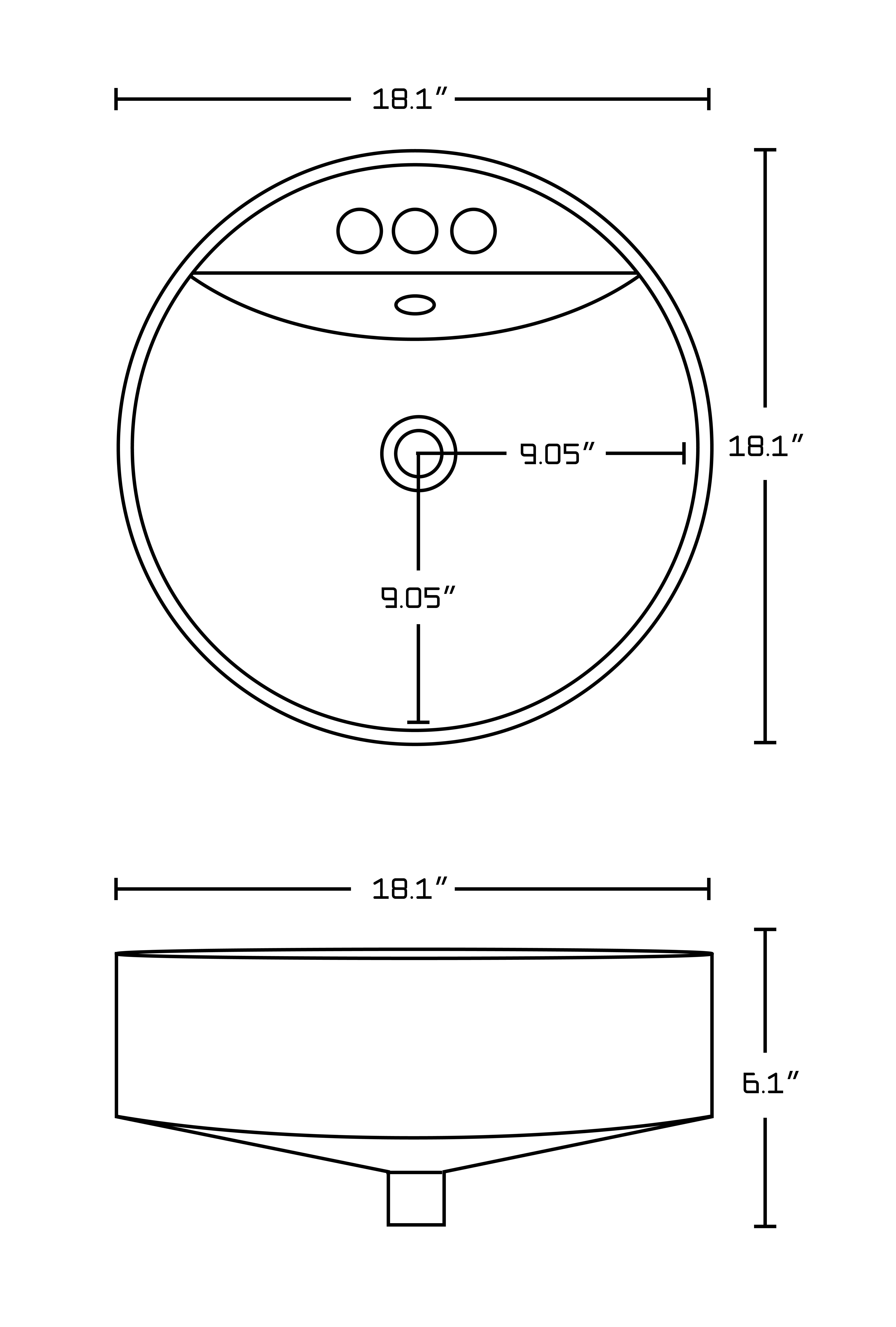 American Imaginations AI-27779 18.1-in. W Above Counter White Bathroom Vessel Sink For 3H4-in. Center Drilling
