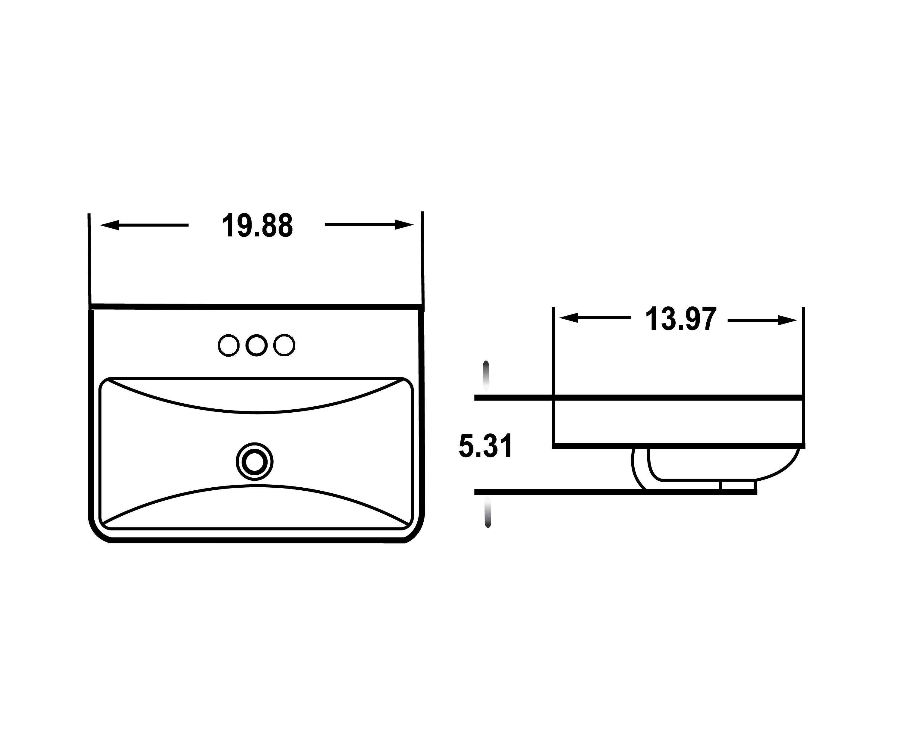 American Imaginations AI-27825 19.88-in. W Above Counter White Bathroom Vessel Sink For 3H4-in. Center Drilling