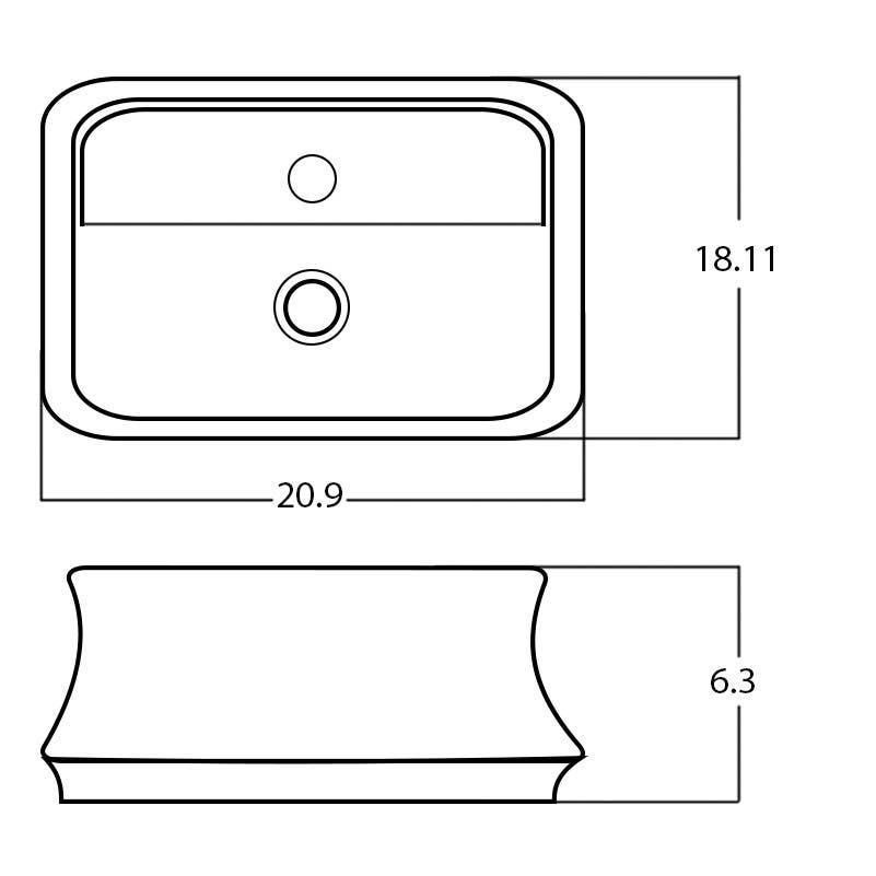 American Imaginations AI-27958 20.9-in. W Above Counter White Bathroom Vessel Sink For 1 Hole Center Drilling