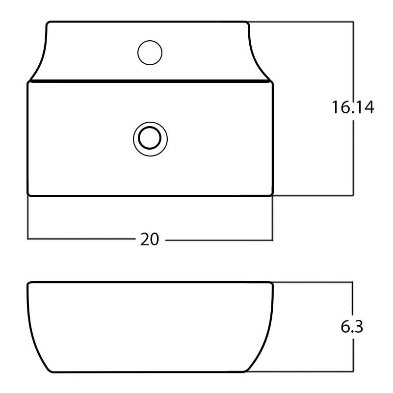 American Imaginations AI-27970 20-in. W Above Counter White Bathroom Vessel Sink For 1 Hole Center Drilling