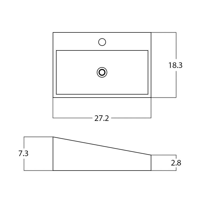 American Imaginations AI-28188 27.2-in. W Above Counter White Bathroom Vessel Sink For 1 Hole Center Drilling