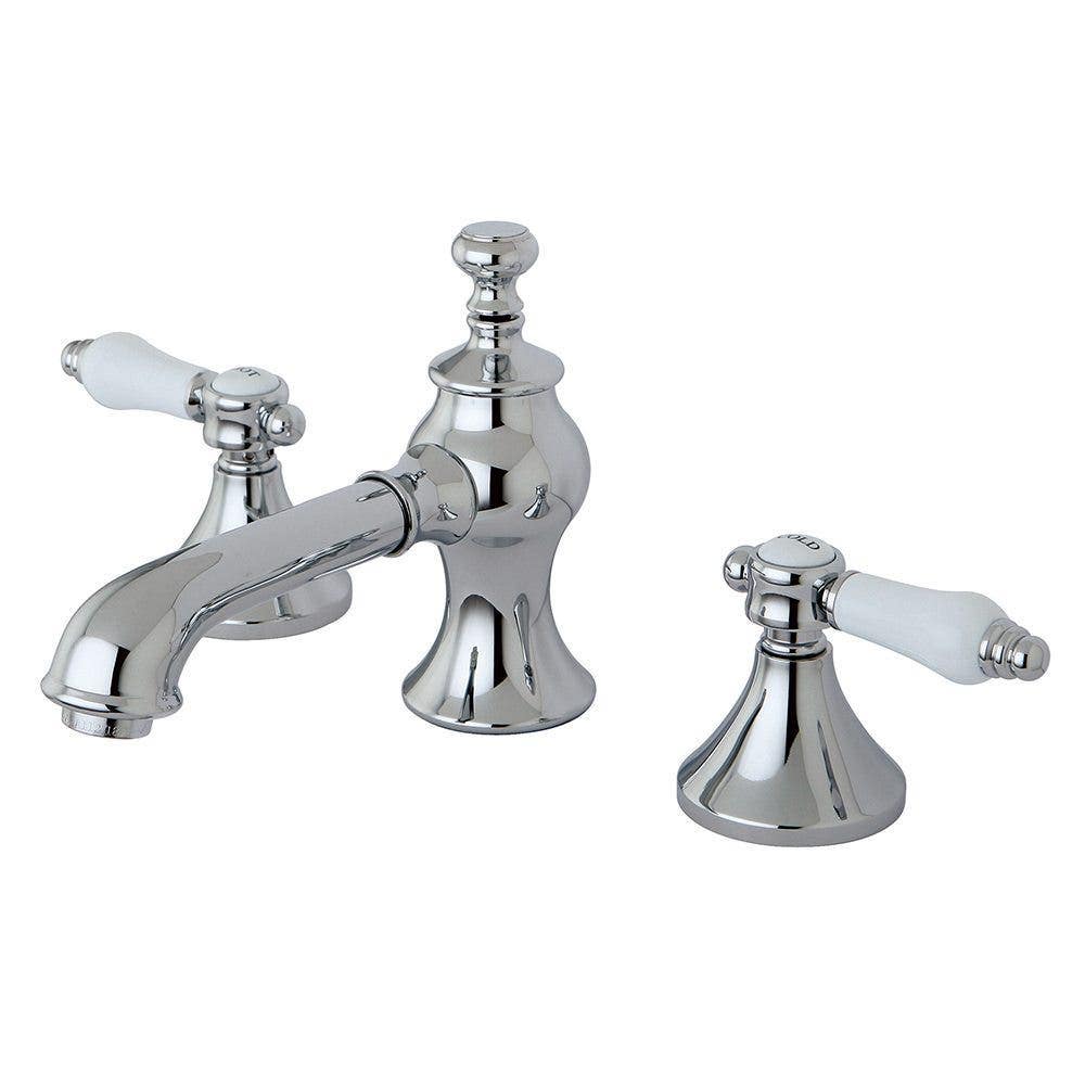 Kingston Brass KC7061PL Two-Handle 3-Hole Deck Mount Widespread Bathroom Faucet with Brass Pop-Up Drain, Polished Chrome