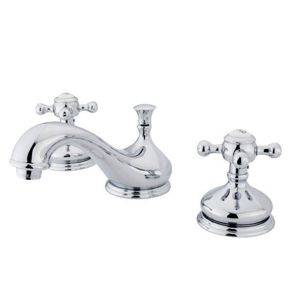 Kingston Brass KS1161BX Two-Handle 3-Hole Deck Mount Widespread Bathroom Faucet with Brass Pop-Up Drain, Polished Chrome