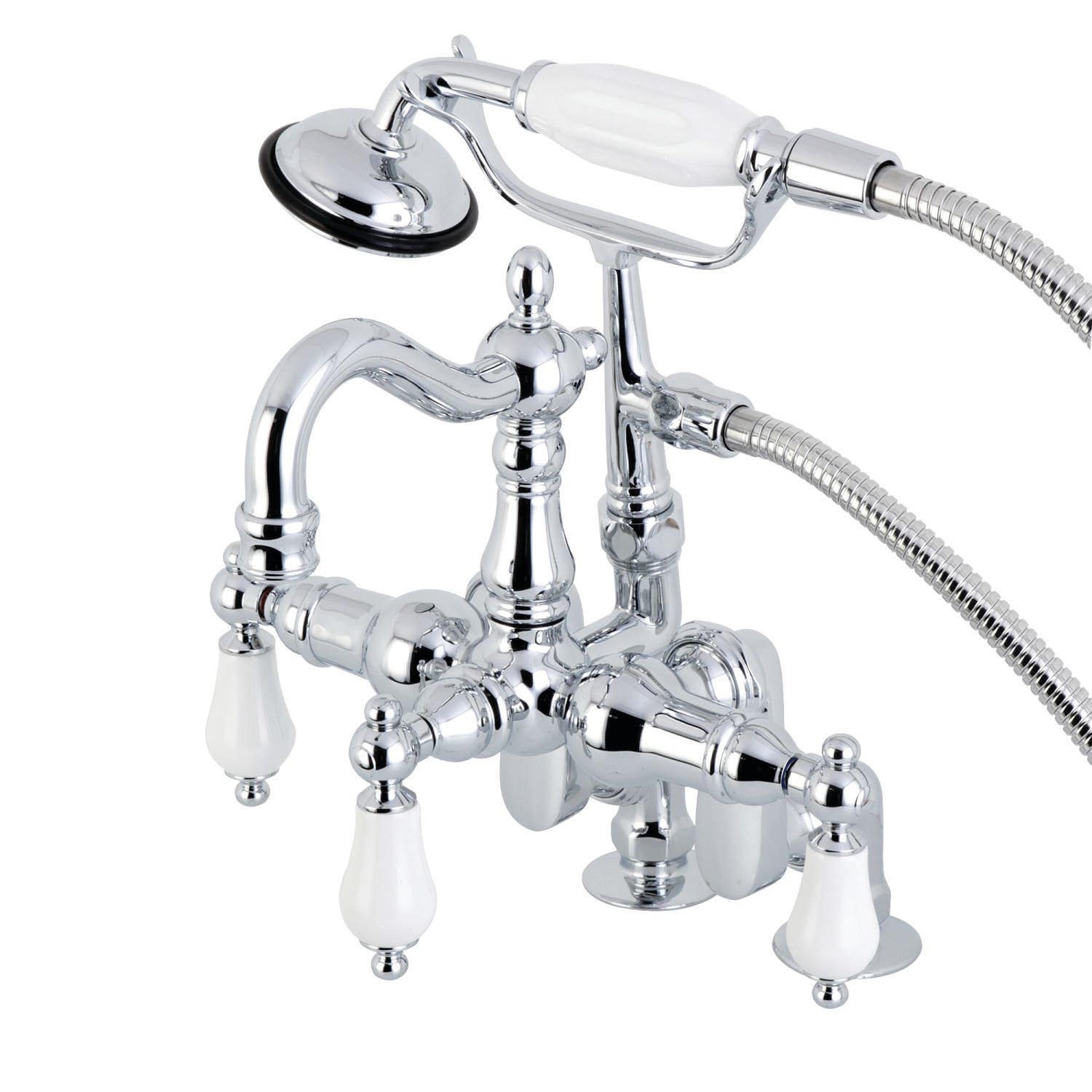 Kingston Brass CC601 Deck Mount Clawfoot Tub Filler With Hand Shower,Porcelain Lever
