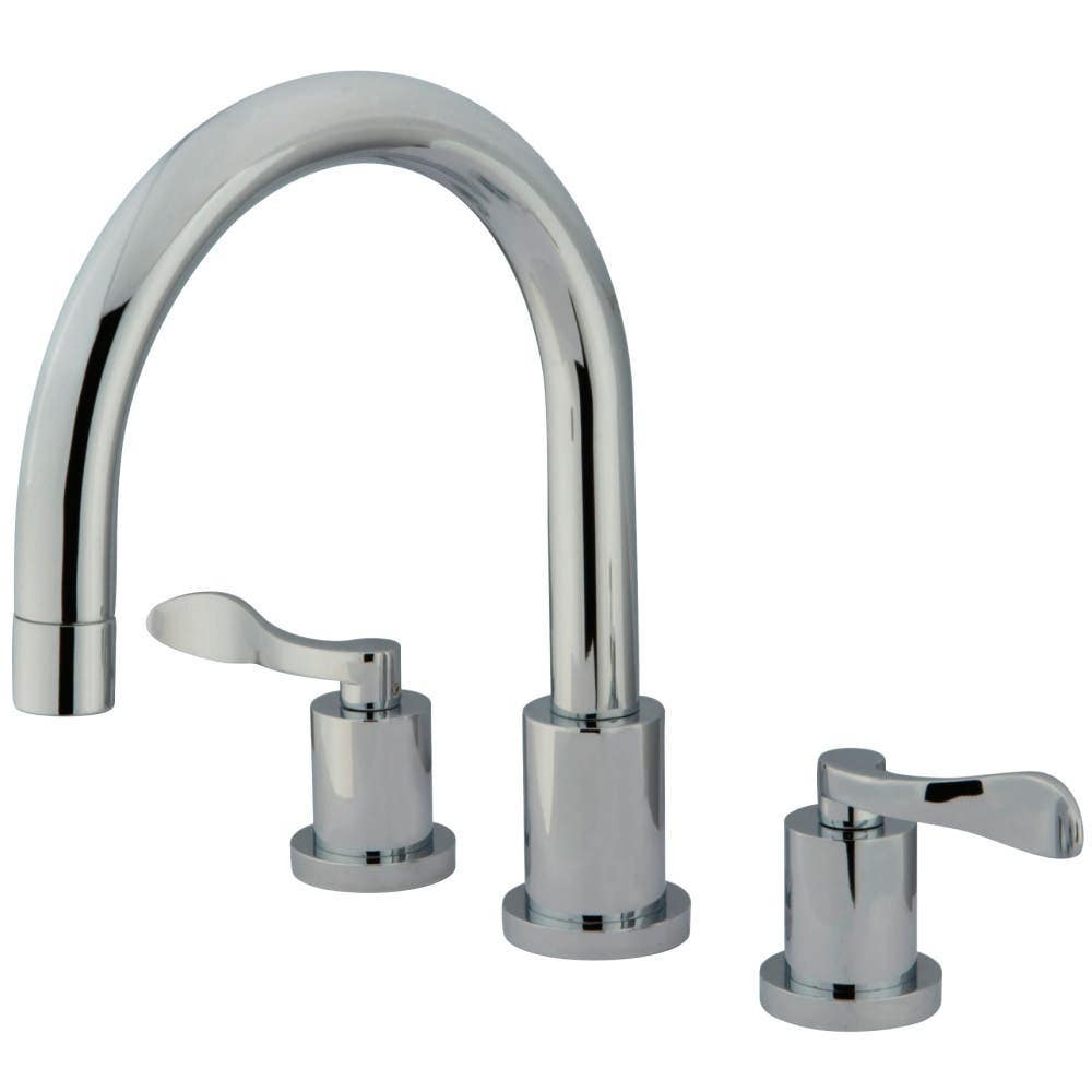 Kingston Brass KS83215DFL Roman Tub Filler With Handshower, Porcelain Cross, Polished Chrome