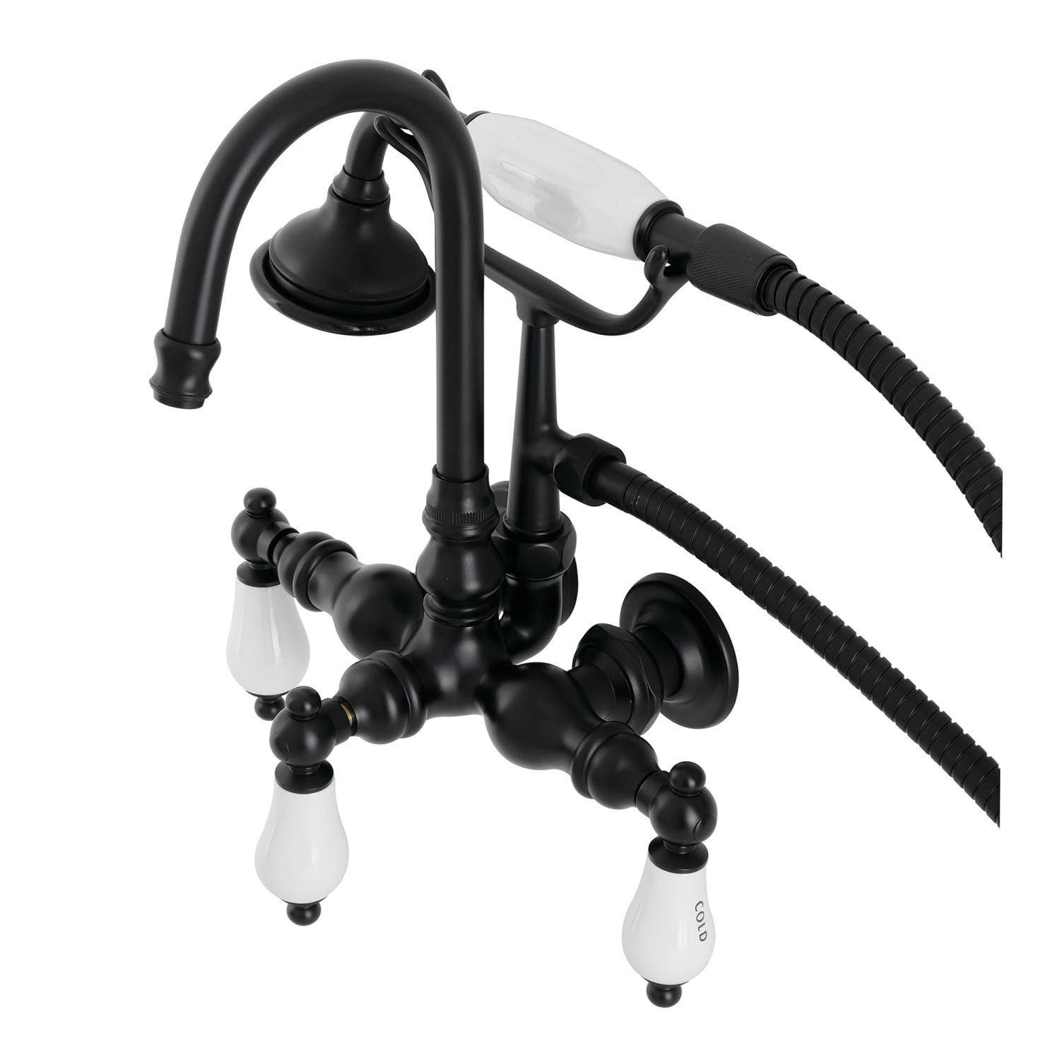 Kingston Brass AE Wall Mount Clawfoot Tub Faucets With Hand Shower,H & C Porcelain Lever