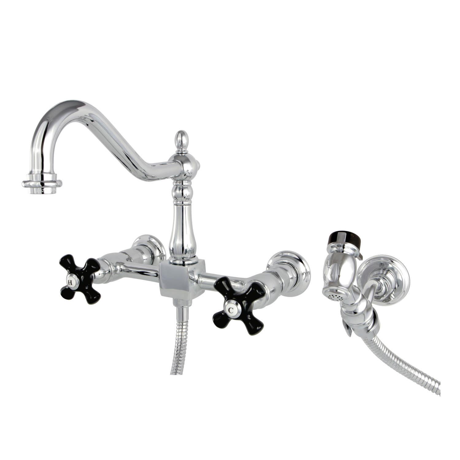 Kingston Brass KS124BPLBS/PKLBS/PKXBS 8" Center Kitchen Faucet With Brass Sprayer