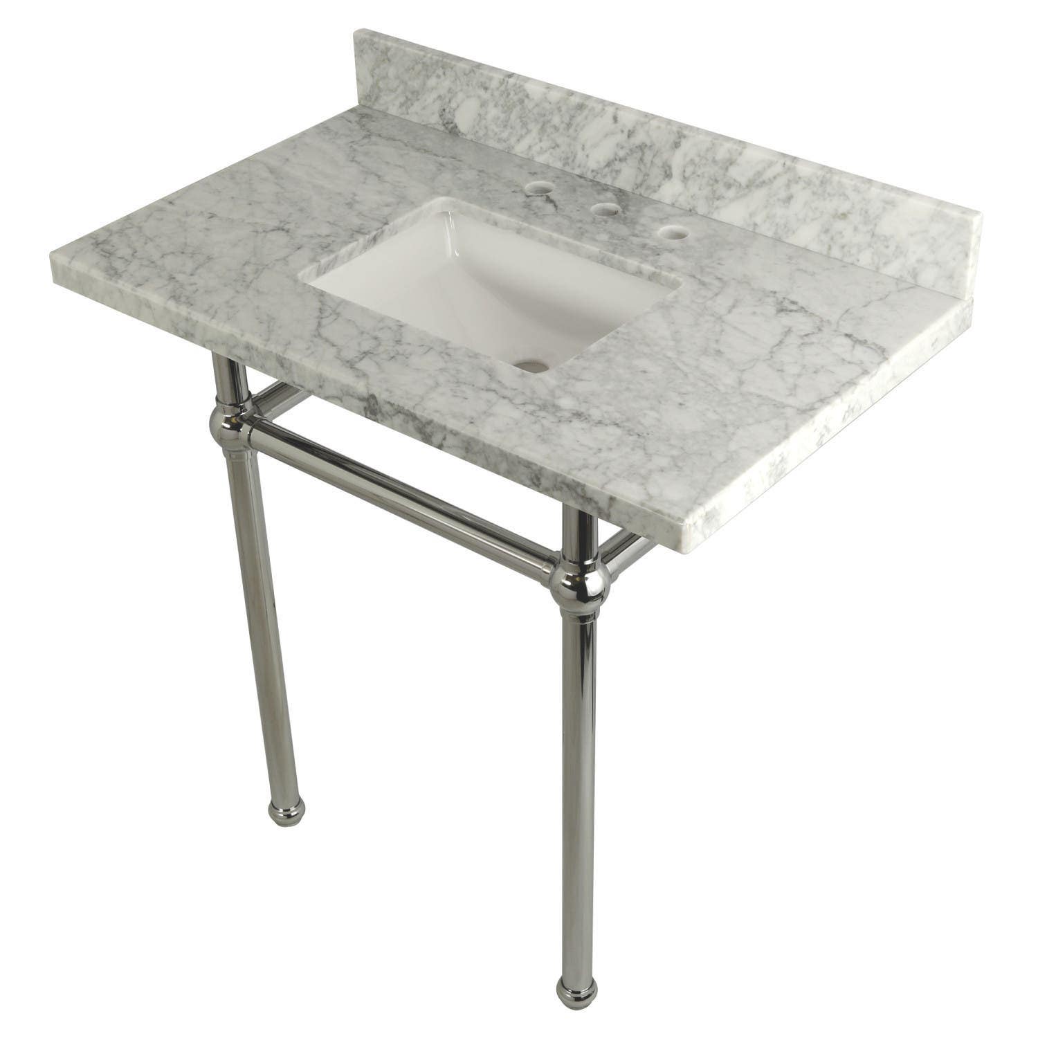 Kingston Brass KVPB36MBSQ Carrara Marble Console with Brass Legs 36"