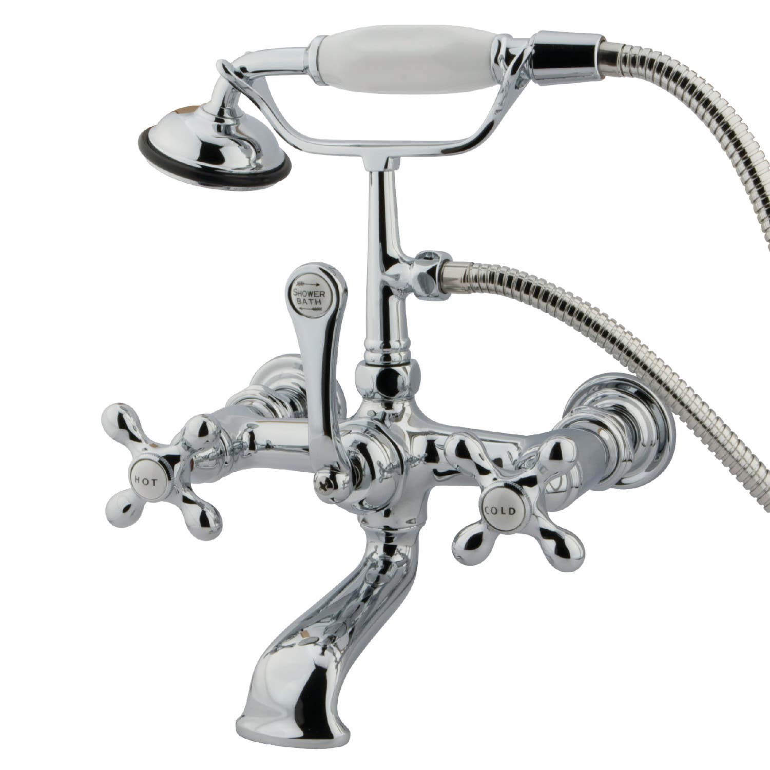 Kingston Brass CC55 Wall Mount Clawfoot Tub Filler With Hand Shower,Metal Cross