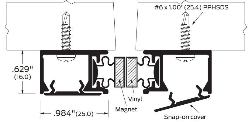 ZERO 375 Head & Jamb Gasketing, Magnetic, Snap-On Cover,Finish-Aluminum Clear Anodized