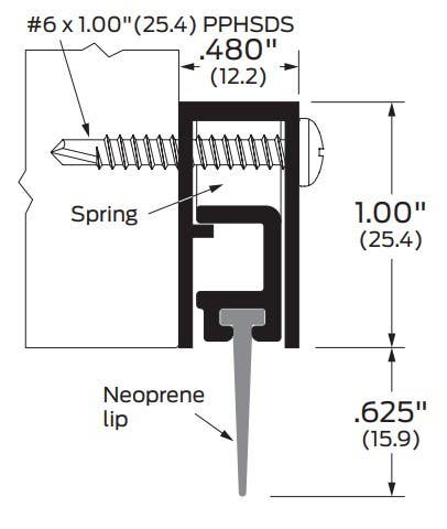 ZERO 571 Door Sweep, Self Adjusting/Neoprene Lip