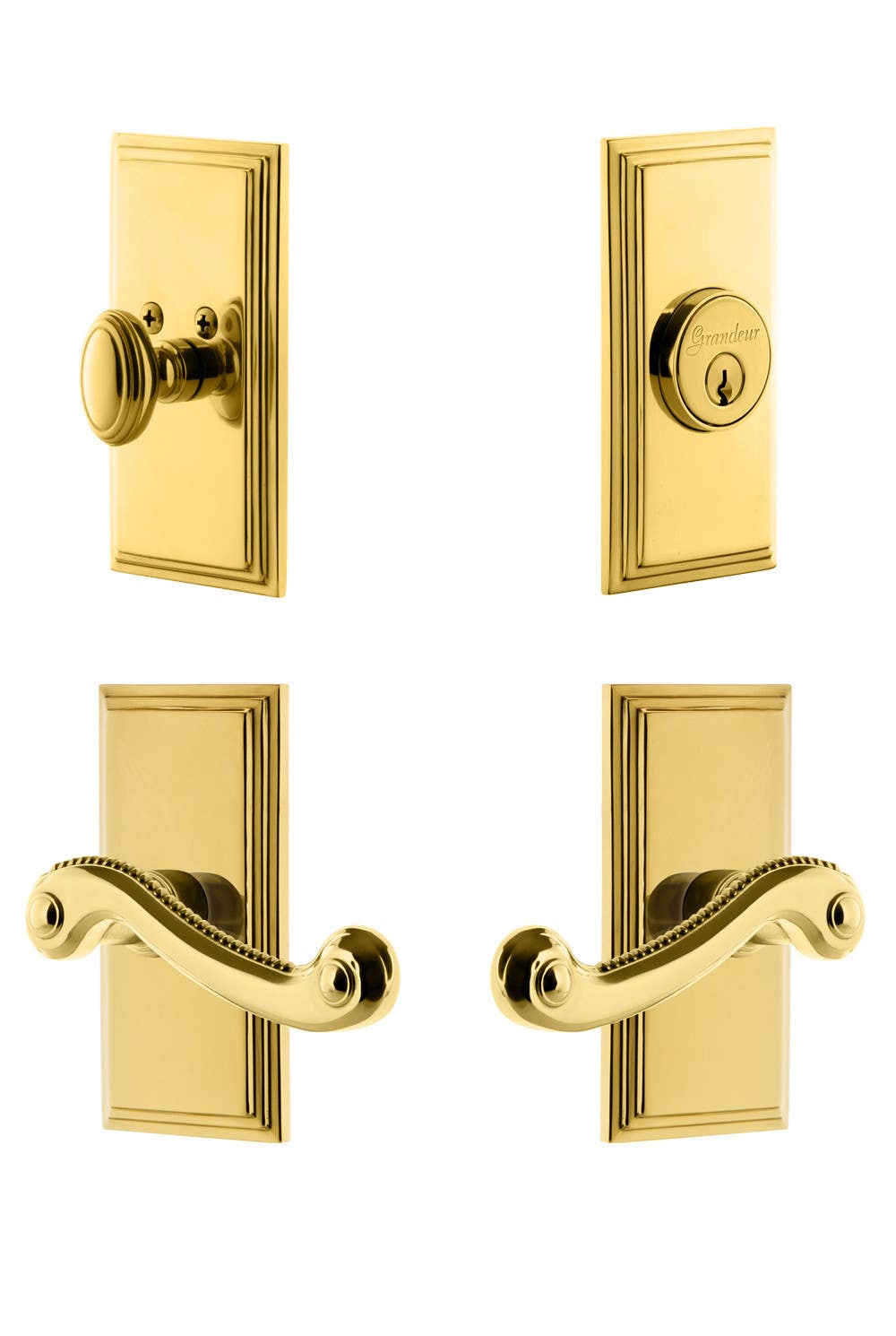 Grandeur Carre Plate w/ Newport Lever & Matching Deadbolt