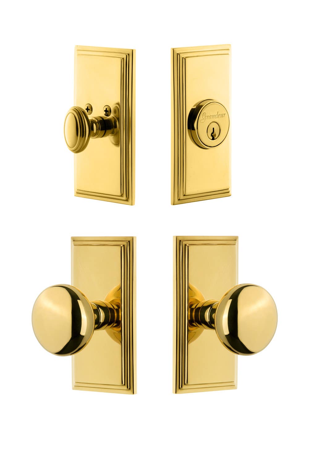 Grandeur Carre Plate w/ Fifth Avenue Knob & Matching Deadbolt