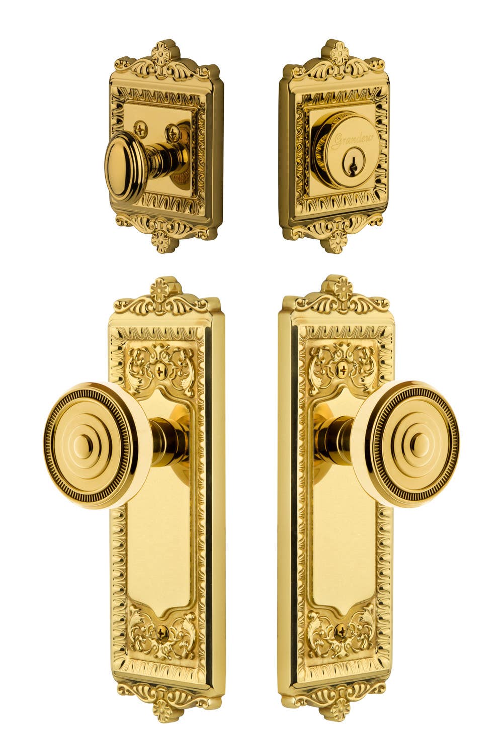Grandeur Windsor Plate w/ Soleil Knob & Matching Deadbolt