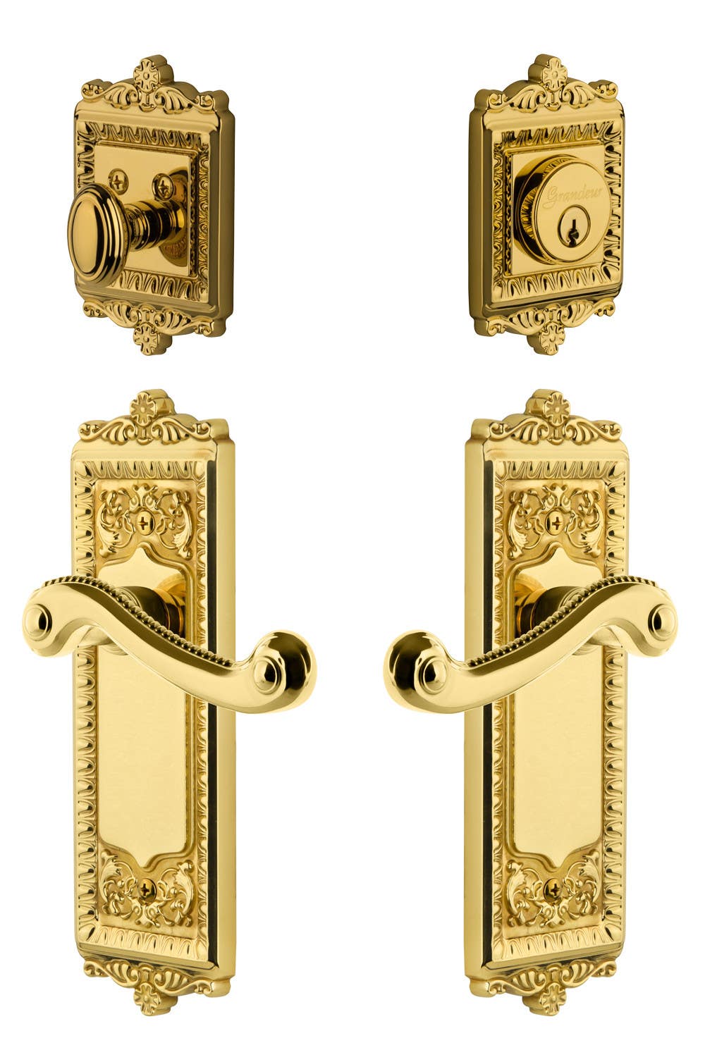 Grandeur Windsor Plate w/ Newport Lever & Matching Deadbolt