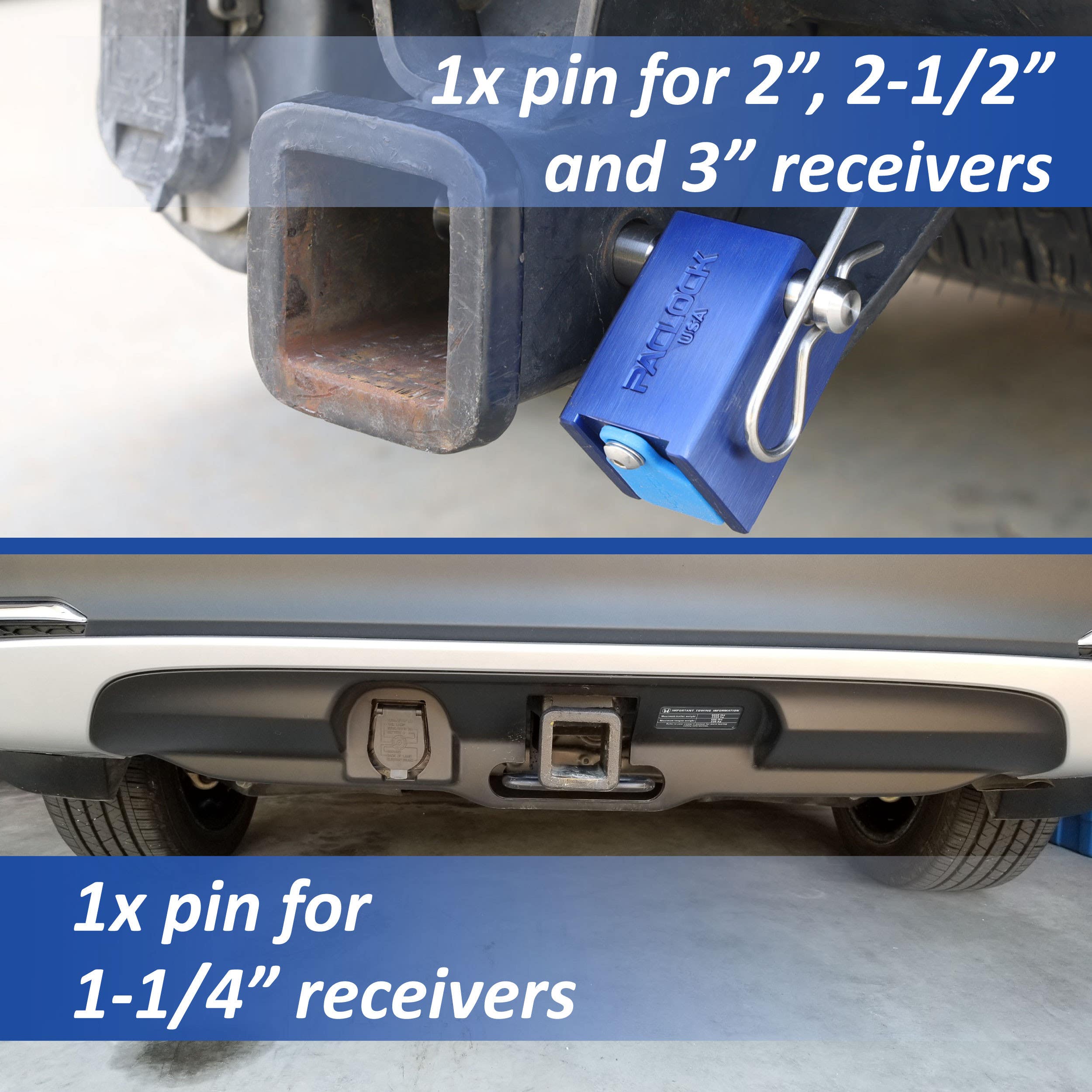 Paclock KT-UCS-80-125-250 Locking Hitch Pin Kit For 1.25"/2"/2.5"/3" Receivers,Universal Cylinder System,6-Pin Cylinder