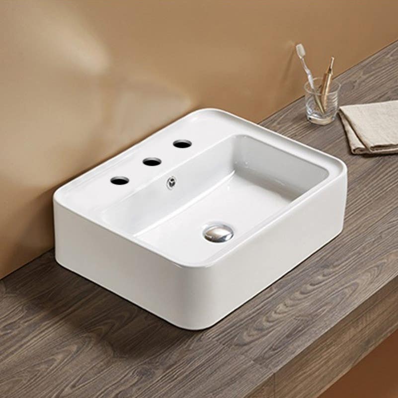 American Imaginations AI-28533 20.9-in. W Above Counter White Bathroom Vessel Sink For 3H8-in. Center Drilling