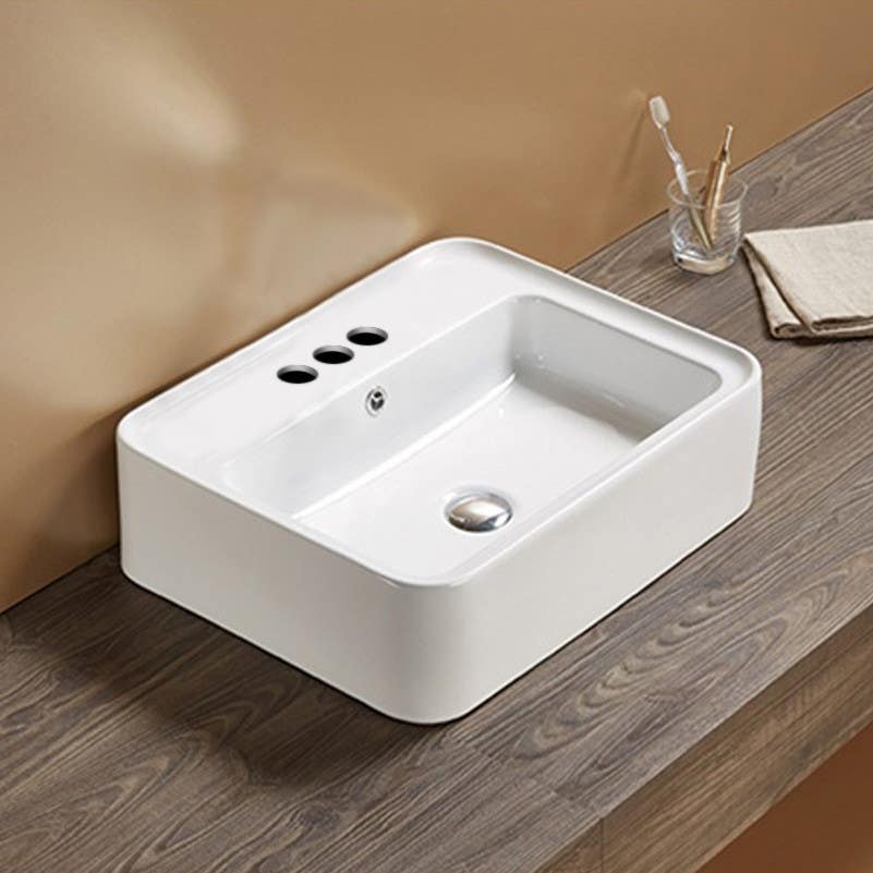 American Imaginations AI-28532 20.9-in. W Above Counter White Bathroom Vessel Sink For 3H4-in. Center Drilling