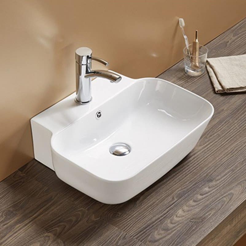American Imaginations AI-28527 20-in. W Wall Mount White Bathroom Vessel Sink For 1 Hole Center Drilling