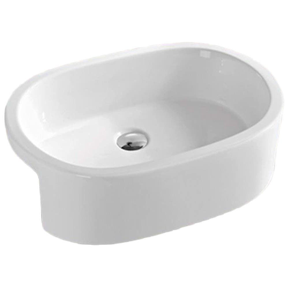 American Imaginations AI-28450 24.8-in. W Semi-Recessed White Bathroom Vessel Sink For Wall Mount Wall Mount Drilling