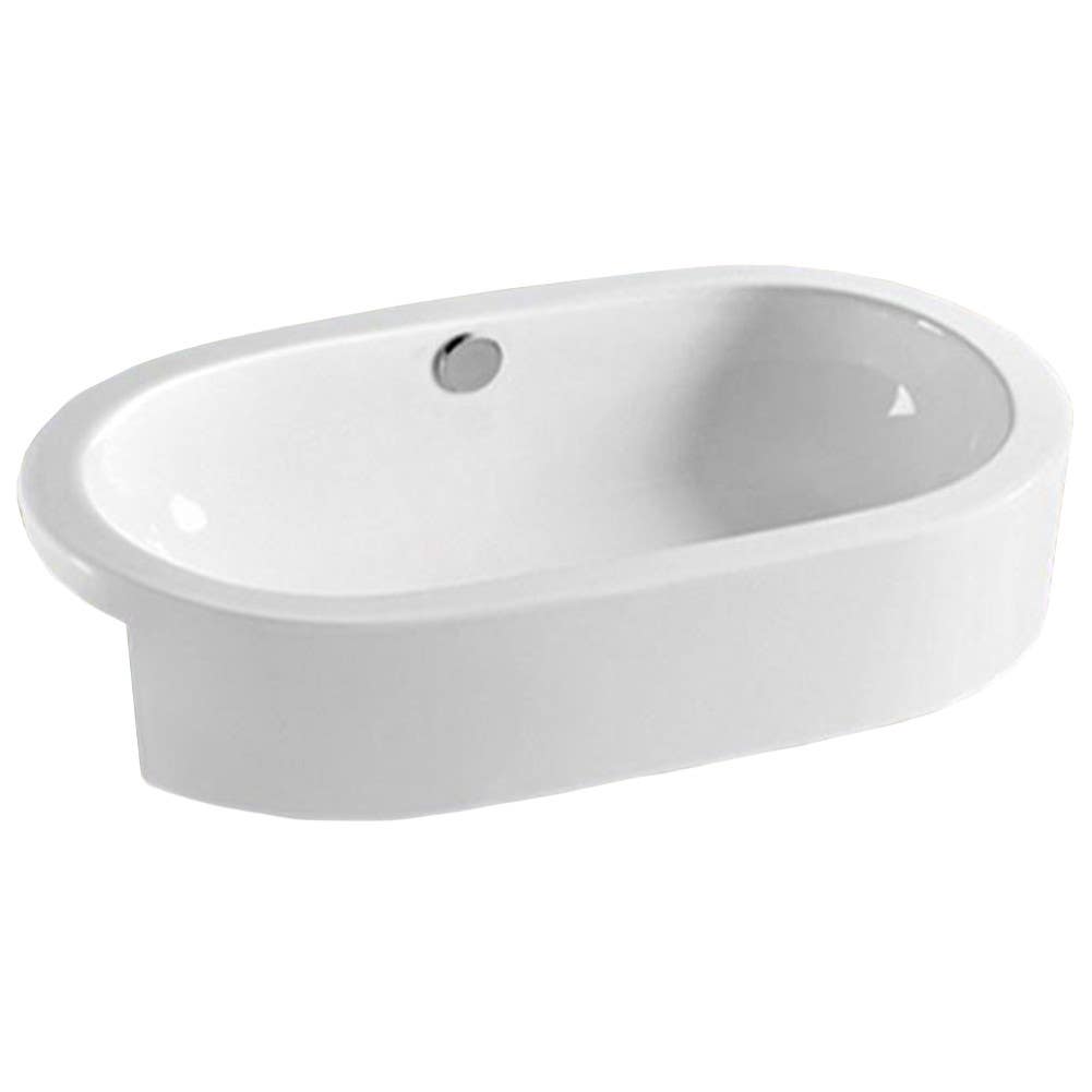 American Imaginations AI-28449 24.8-in. W Semi-Recessed White Bathroom Vessel Sink For Wall Mount Wall Mount Drilling