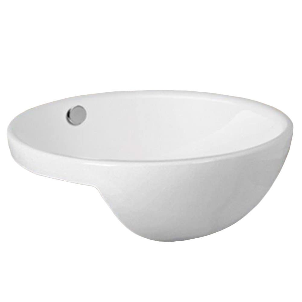American Imaginations AI-28448 17.1-in. W Semi-Recessed White Bathroom Vessel Sink For Wall Mount Wall Mount Drilling
