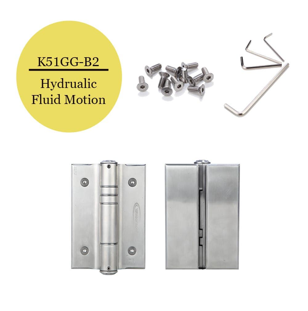 Waterson K51GG-B2 Hydraulic Hybrid Glass Door Hinges Stainless Steel - Glass to Glass  2 Pack