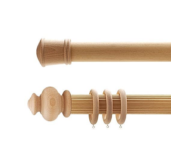 Forest Drapery GRANADA 2-3/4" Decorative Wood Pole Sets, 13' Length, Wood Holdback, Unfinished