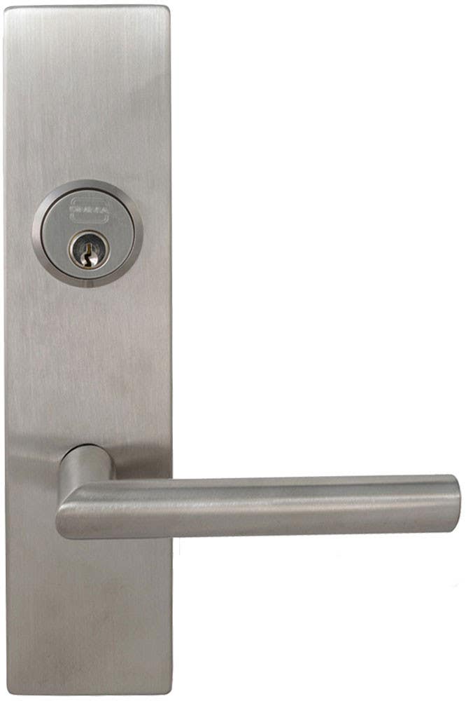Omnia 12012 Exterior Modern Mortise Entrance Lever Lockset with Plate - Stainless Steel