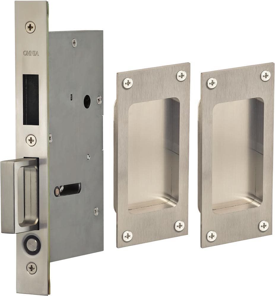 Omnia 7012 Series Pocket Door Lock w/ Modern Rectangular Trim, Stainless Steel