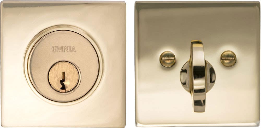 Omnia SQRDB Square Auxiliary Deadbolt Kit - Solid Brass,Function-Key Outside x Turnpiece Inside