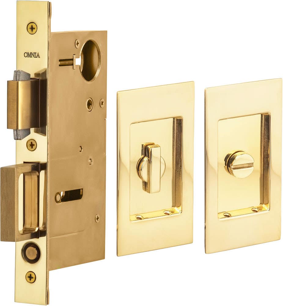 Omnia 7036 Series Pocket Door Lock w/ Modern Rectangular Trim