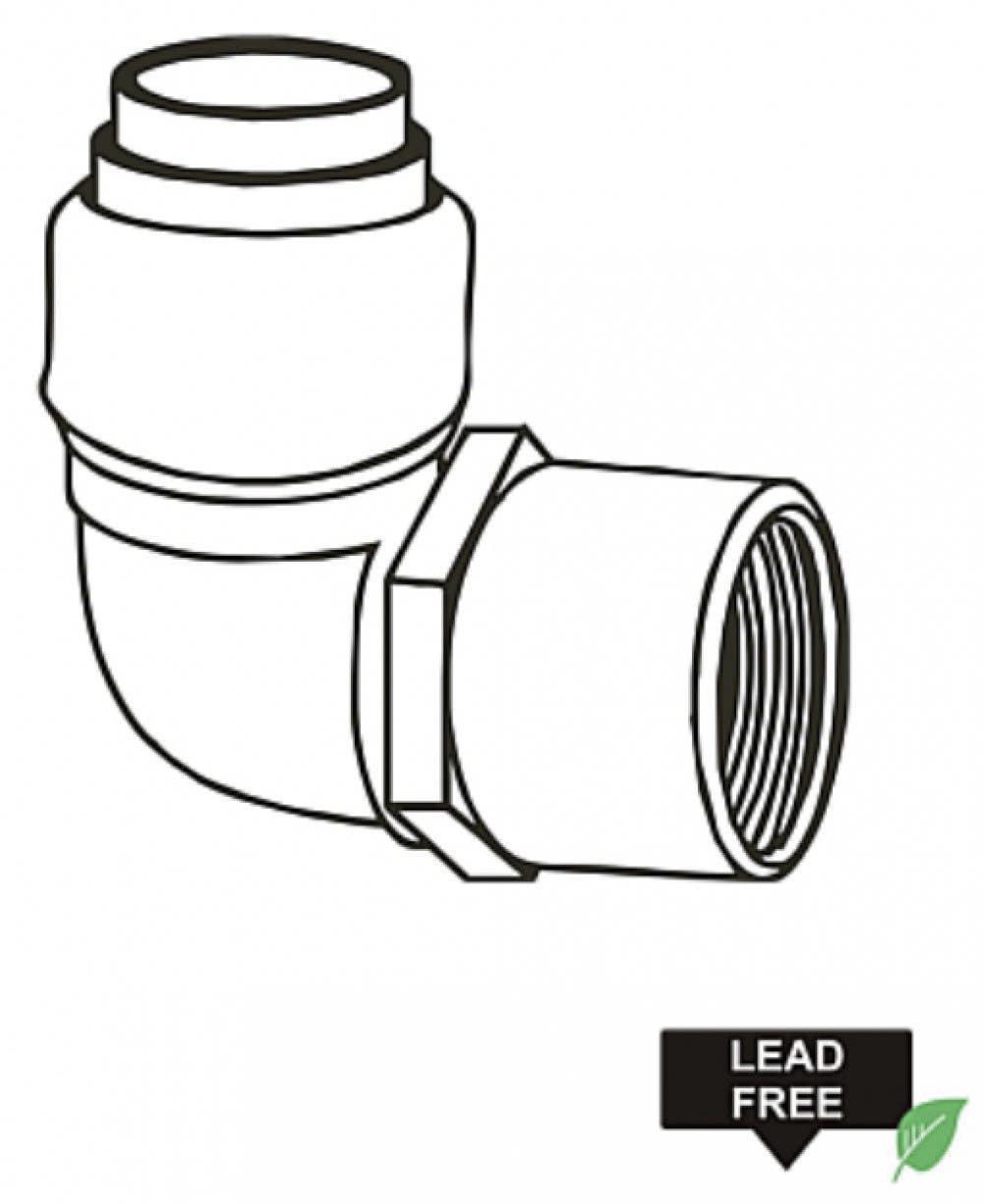 American Imaginations PF90 Push-Fit Lead Free Brass L-90 Elbow, PUSH-FIT x FIP