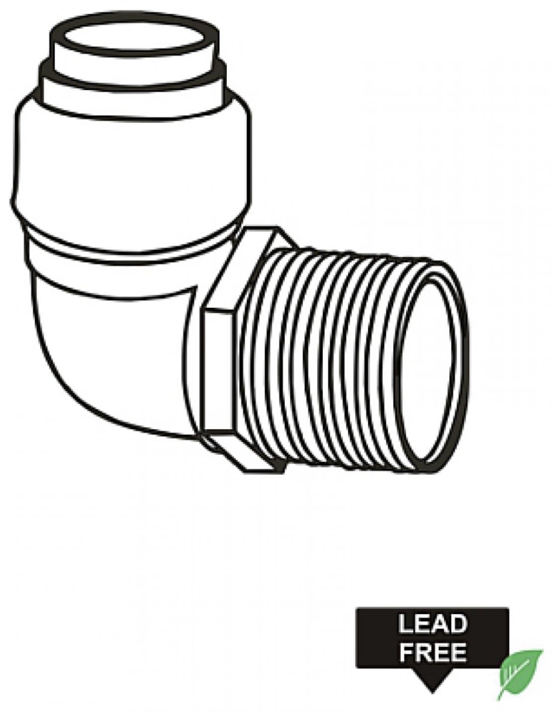American Imaginations PF90 Push-Fit Lead Free Brass L-90 Elbow, PUSH-FIT x MIP