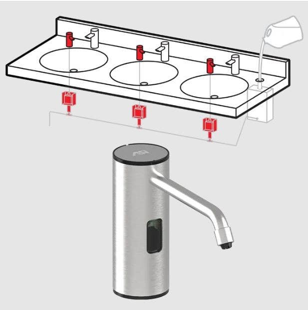 ASI 10-0388-1A Top Fill, Multi-Feed Soap Dispenser - Satin Finish