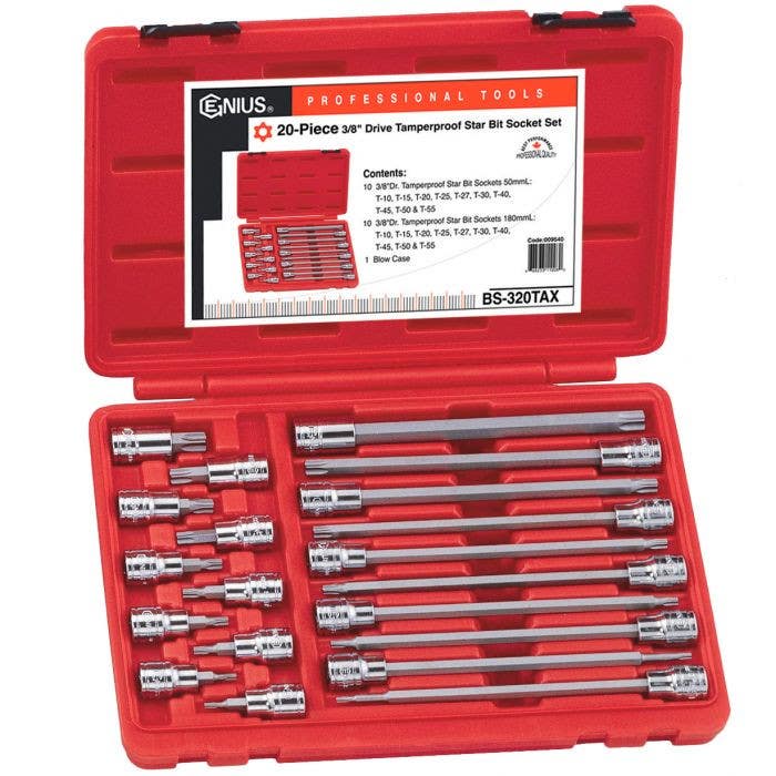 Genius Tools BS-320TAX 20PC 3/8" Dr. Long Tamperproof Star Bit Socket Set