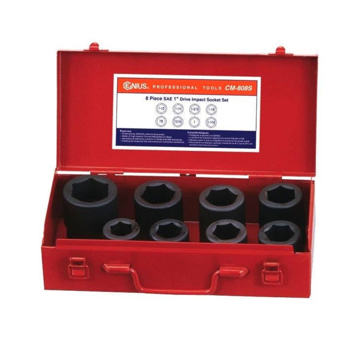 Genius Tools CM-808SD 8PC 1" Dr. SAE Deep Impact Socket Set