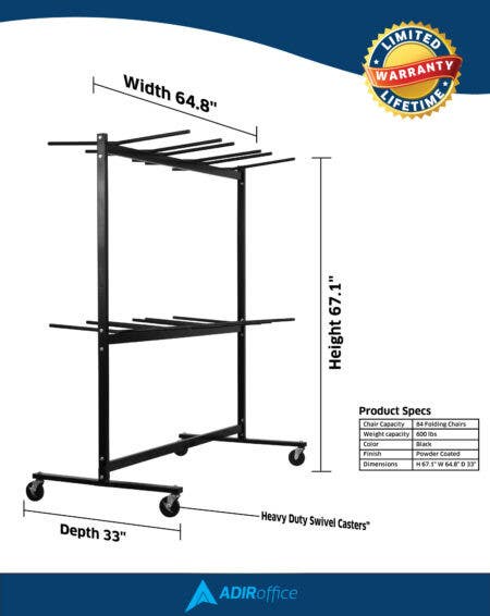 Adiroffice 690-03 2-Tier Folding Chair Cart