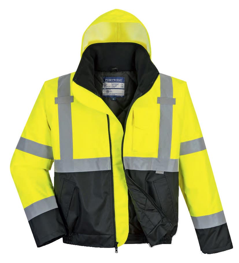 Portwest US363 Hi-Vis Two-Tone Bomber Jacket, Yellow Black Color