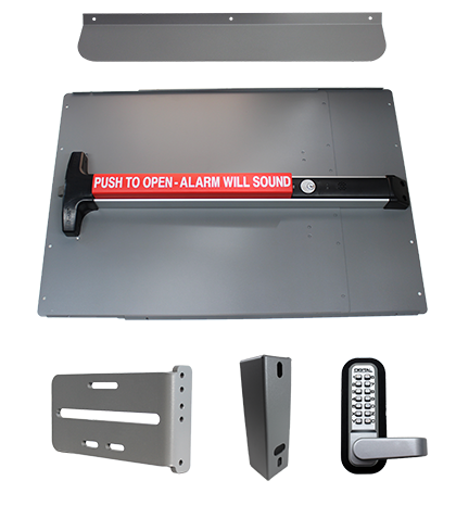 Lockey PS63 Standard Panic Shield Security Kit w/ Detex V-40 Weatherized Alarm Panic Bar, Strike Bracket, Gate Box, Trim