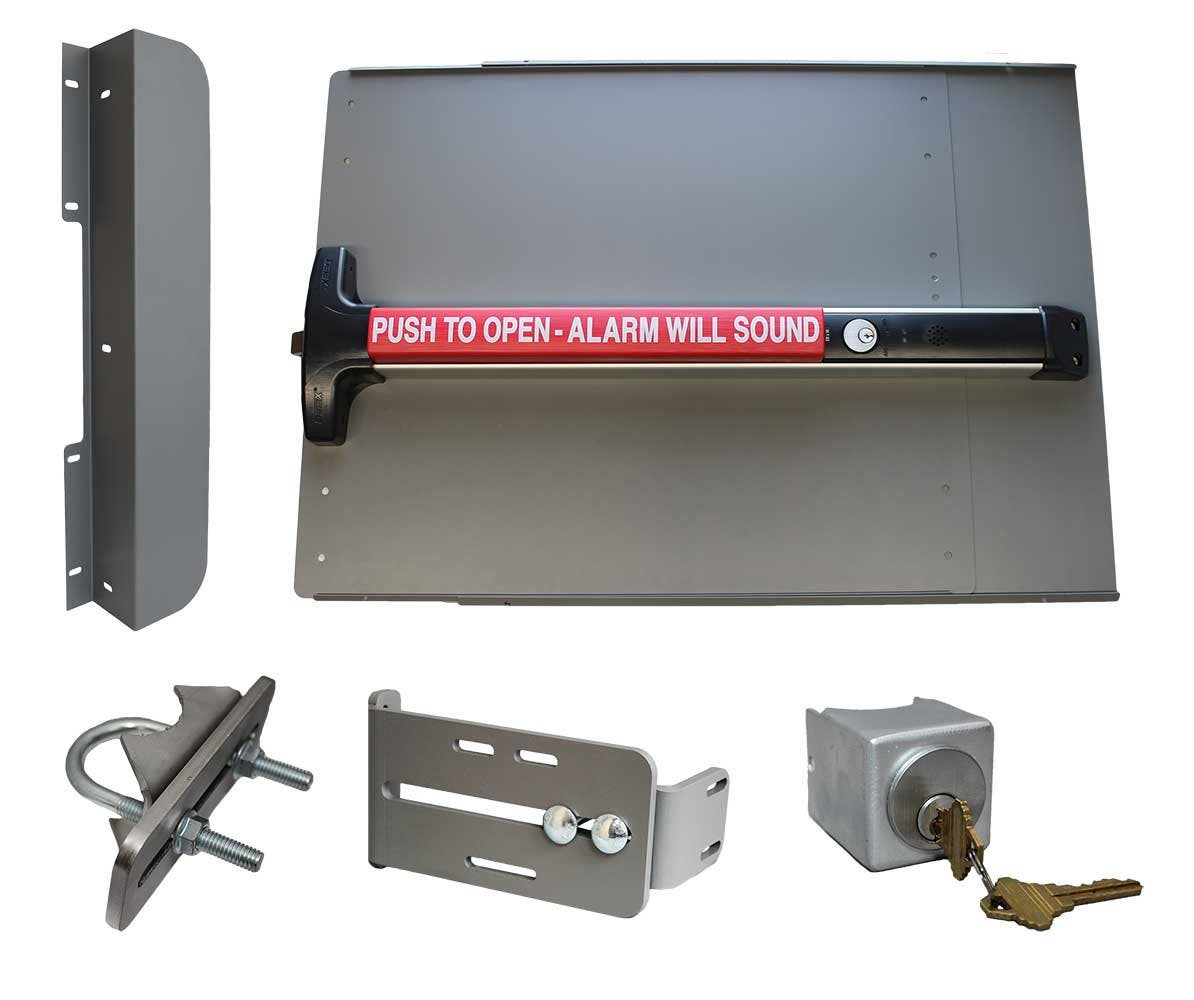 Lockey ED53 Edge Panic Shield Safety Kit w/ Detex V-40 Weatherized Alarm Panic Bar, Panic Shield, Strike Bracket, Key Box